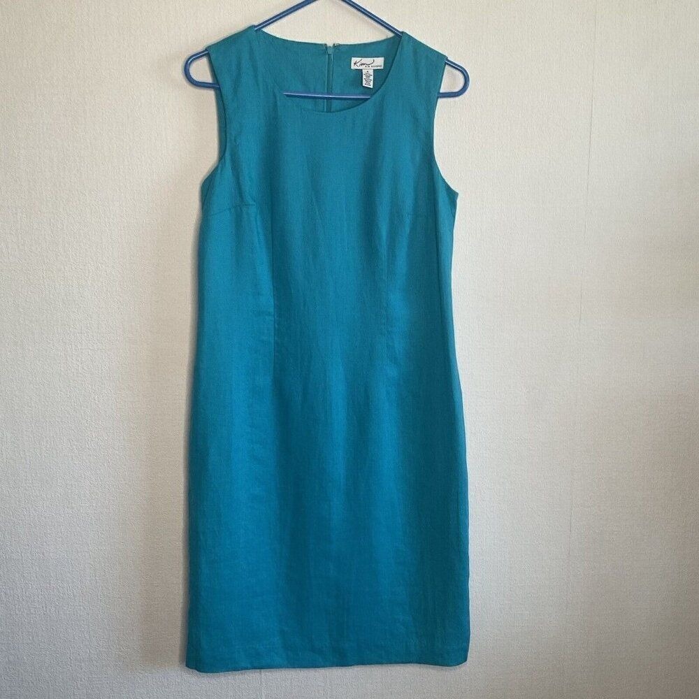 Kim Rogers Turquoise Blue Linen Sleeveless Shift Midi Dress Women 8 China